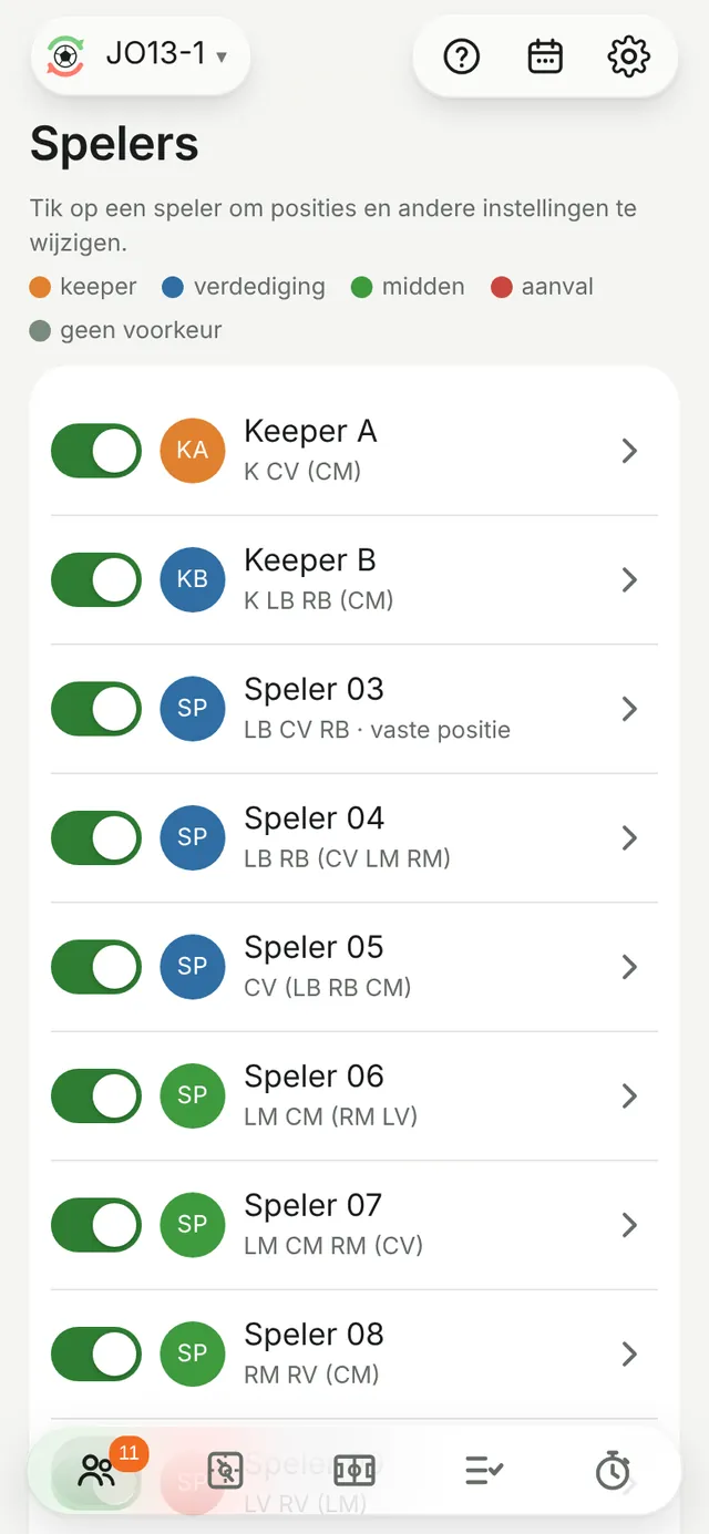 Scherm Spelers